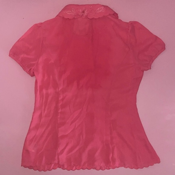 Honey Bunch Hot Pink Embroidered Collar Short Sleeve Button Up Blouse - Picture 3 of 8